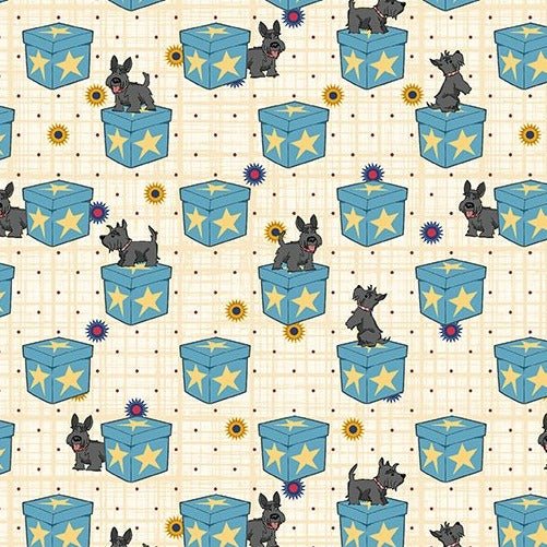 Scottie Dog on Boxes Teal - Full Yard